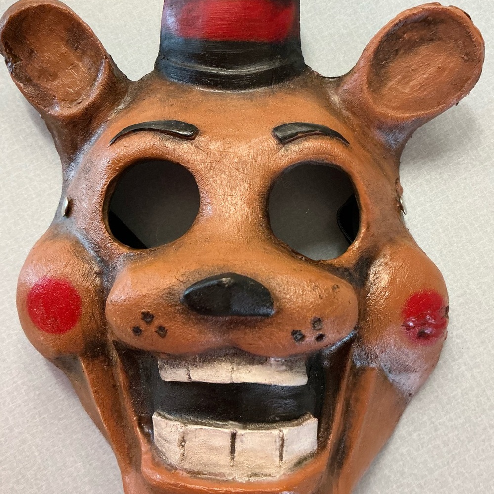 Bear Character Mask with Red and Black Accents, Freddy Fazbear mask